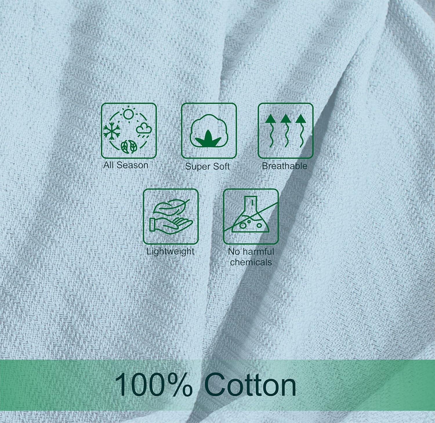 imageCOTTON CRAFT Soft Cotton Thermal Blanket Plush Herringbone Twill All Season Luxurious Breathable Skin Friendly Lightweight Cooling Throw Blanket Sofa Couch Travel Camping Dorm Full Queen IvorySky Blue