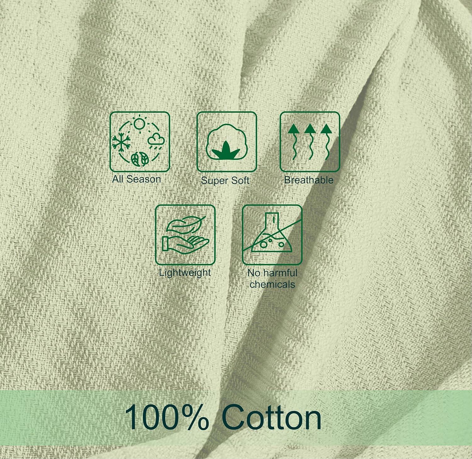 imageCOTTON CRAFT Soft Cotton Thermal Blanket Plush Herringbone Twill All Season Luxurious Breathable Skin Friendly Lightweight Cooling Throw Blanket Sofa Couch Travel Camping Dorm Full Queen IvorySage