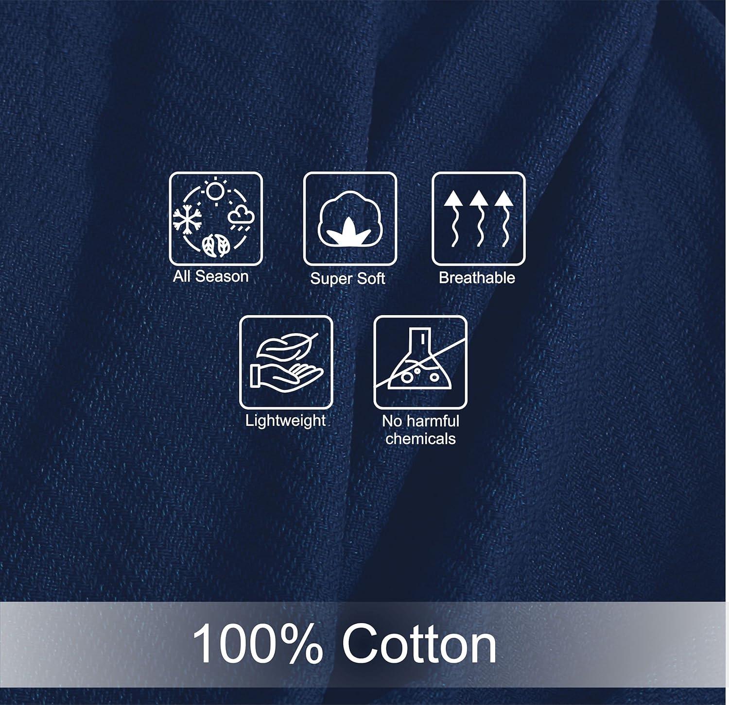 imageCOTTON CRAFT Soft Cotton Thermal Blanket Plush Herringbone Twill All Season Luxurious Breathable Skin Friendly Lightweight Cooling Throw Blanket Sofa Couch Travel Camping Dorm Full Queen IvoryNavy