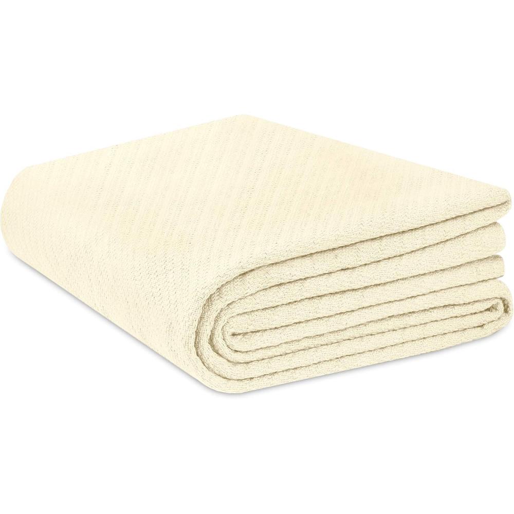 imageCOTTON CRAFT Soft Cotton Thermal Blanket  Plush Herringbone Twill  All Season Luxurious Breathable Skin Friendly Lightweight Cooling Throw Blanket  Sofa Couch Travel Camping Dorm  Full Queen IvoryIvory
