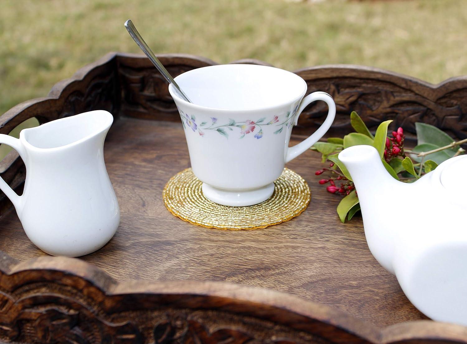 imageCOTTON CRAFT Glitz Beaded Coasters  Red Jingle Bells  Set of 8 Handmade Drinks Coasters  Bar Kitchen Party Tabletop Protection  Christmas Xmas Festive Dcor 4 inches RoundGold