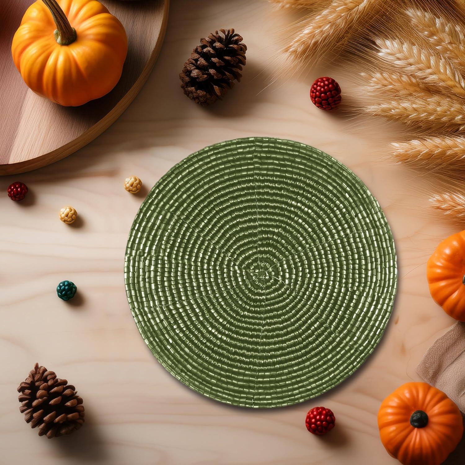 imageCOTTON CRAFT Glitz Beaded Coasters  Red Jingle Bells  Set of 8 Handmade Drinks Coasters  Bar Kitchen Party Tabletop Protection  Christmas Xmas Festive Dcor 4 inches RoundGreen