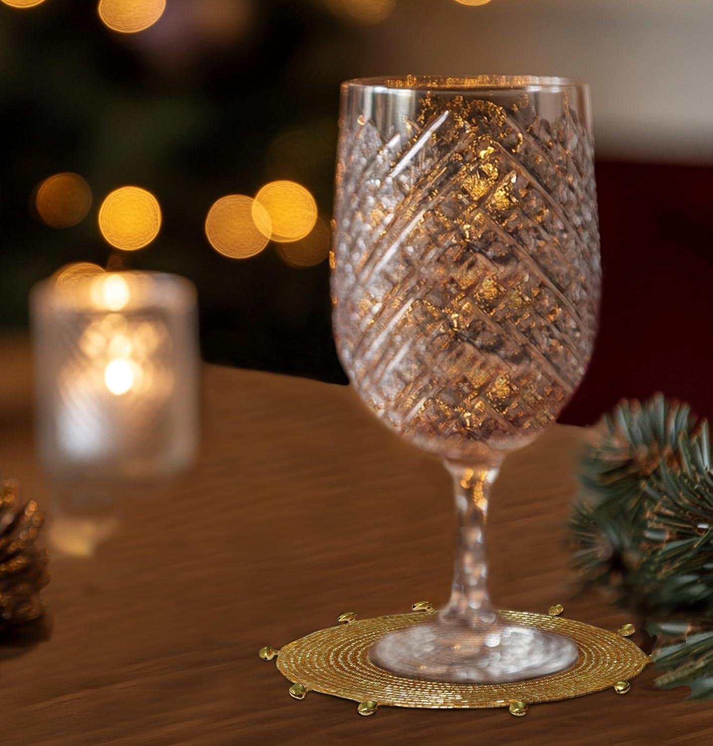 imageCOTTON CRAFT Glitz Beaded Coasters  Red Jingle Bells  Set of 8 Handmade Drinks Coasters  Bar Kitchen Party Tabletop Protection  Christmas Xmas Festive Dcor 4 inches RoundGold Bells