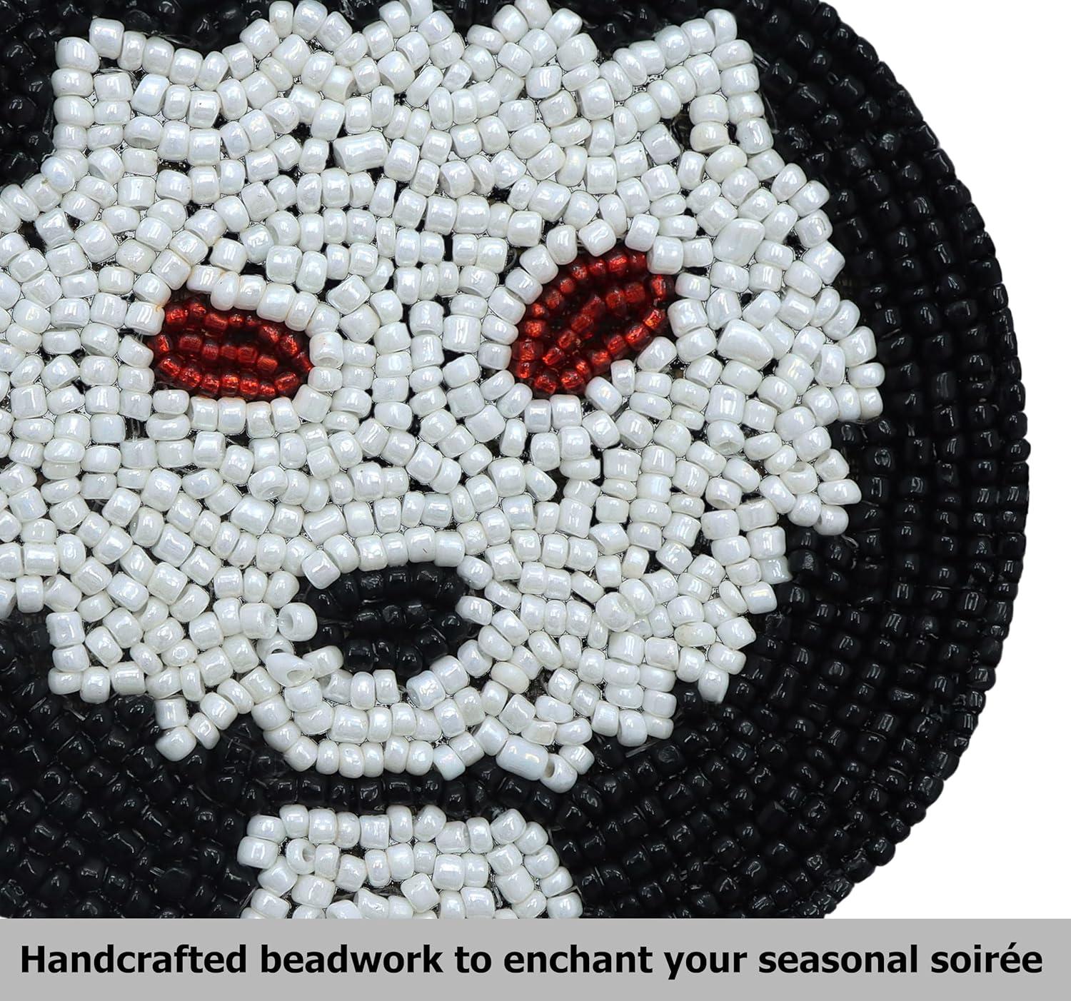 imageCOTTON CRAFT Glitz Beaded Coasters  Red Jingle Bells  Set of 8 Handmade Drinks Coasters  Bar Kitchen Party Tabletop Protection  Christmas Xmas Festive Dcor 4 inches RoundBlack White Ghoul