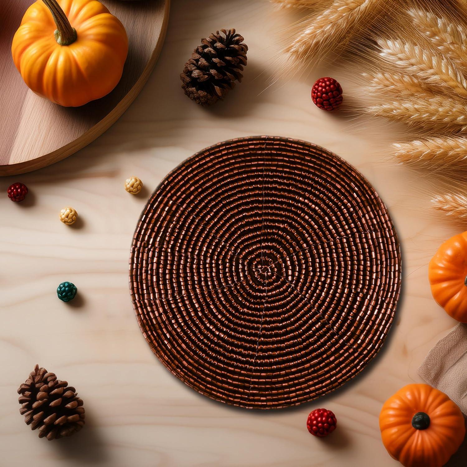 imageCOTTON CRAFT Glitz Beaded Coasters  Red Jingle Bells  Set of 8 Handmade Drinks Coasters  Bar Kitchen Party Tabletop Protection  Christmas Xmas Festive Dcor 4 inches RoundBrown