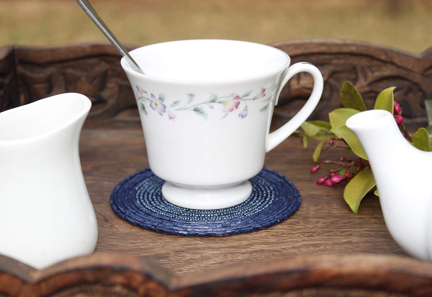 imageCOTTON CRAFT Glitz Beaded Coasters  Red Jingle Bells  Set of 8 Handmade Drinks Coasters  Bar Kitchen Party Tabletop Protection  Christmas Xmas Festive Dcor 4 inches RoundNavy