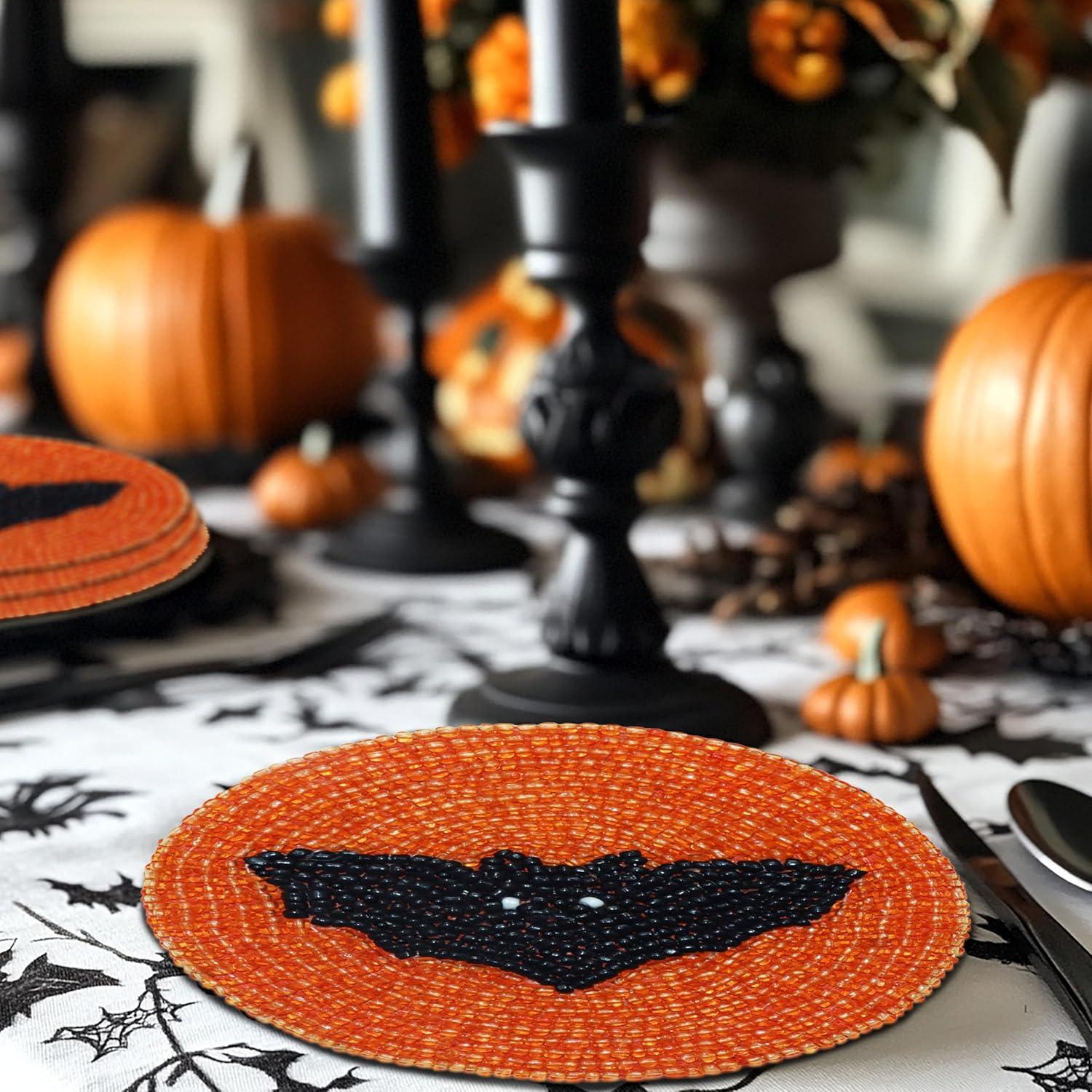 imageCOTTON CRAFT Glitz Beaded Coasters  Red Jingle Bells  Set of 8 Handmade Drinks Coasters  Bar Kitchen Party Tabletop Protection  Christmas Xmas Festive Dcor 4 inches RoundOrange Black Bat