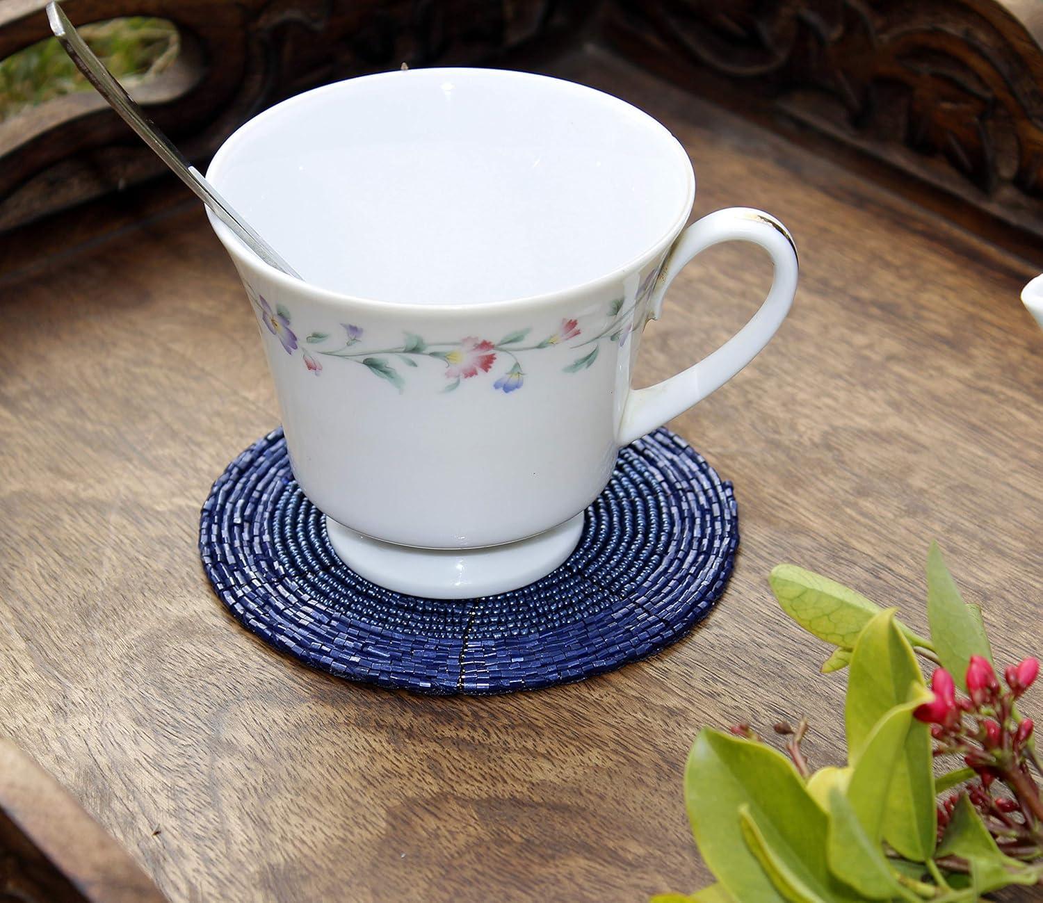 imageCOTTON CRAFT Glitz Beaded Coasters  Red Jingle Bells  Set of 8 Handmade Drinks Coasters  Bar Kitchen Party Tabletop Protection  Christmas Xmas Festive Dcor 4 inches RoundNavy