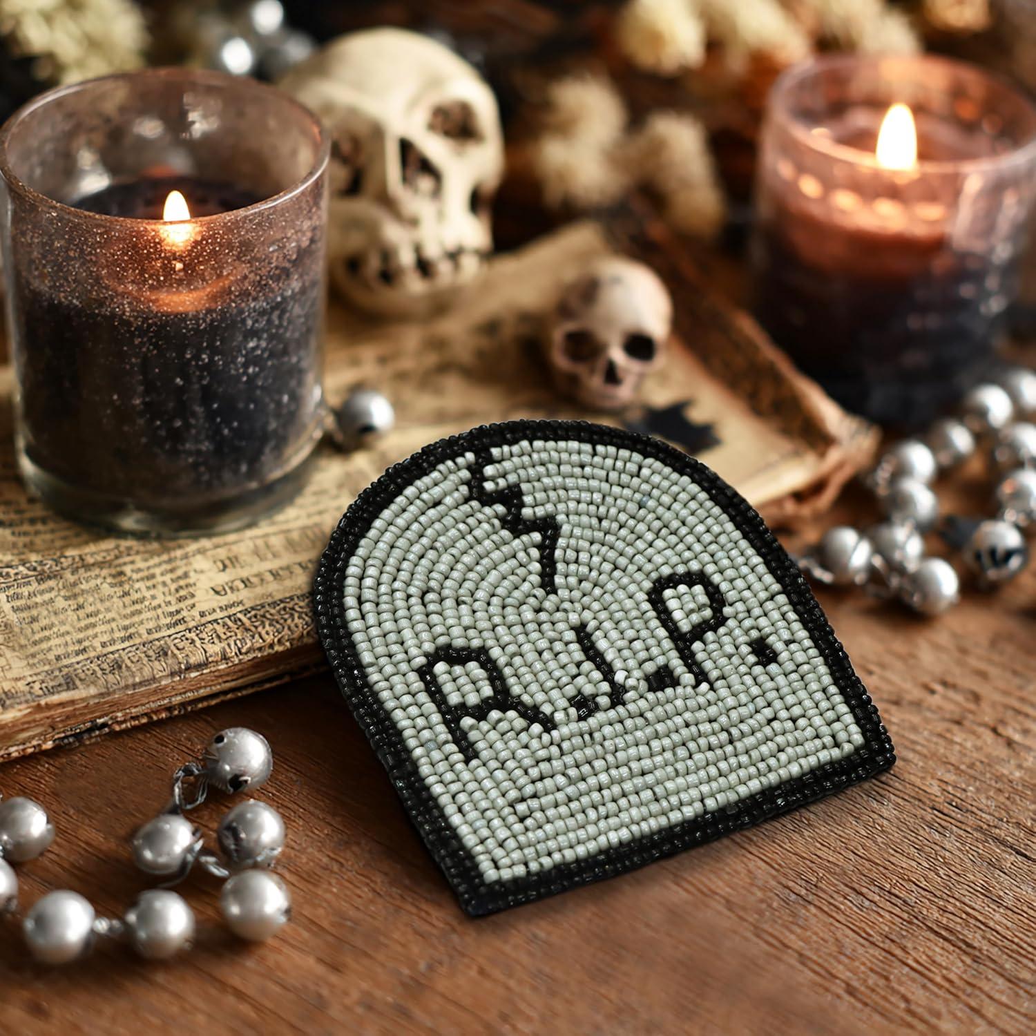 imageCOTTON CRAFT Glitz Beaded Coasters  Red Jingle Bells  Set of 8 Handmade Drinks Coasters  Bar Kitchen Party Tabletop Protection  Christmas Xmas Festive Dcor 4 inches RoundBlack Grey Rip