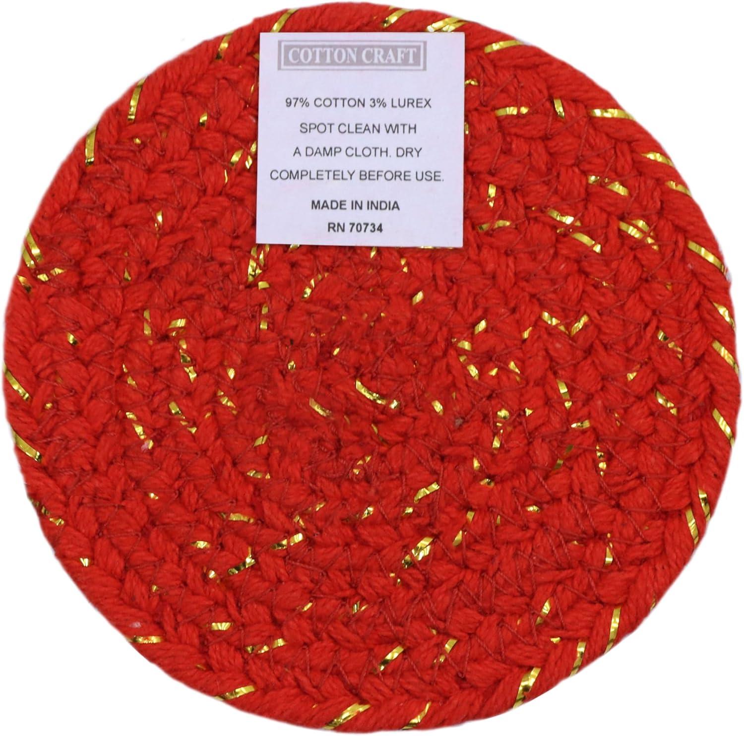 imageCOTTON CRAFT Glitz Beaded Coasters  Red Jingle Bells  Set of 8 Handmade Drinks Coasters  Bar Kitchen Party Tabletop Protection  Christmas Xmas Festive Dcor 4 inches RoundRed Gold