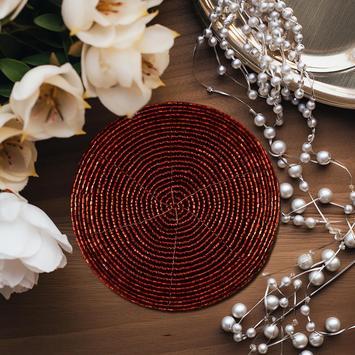 imageCOTTON CRAFT Glitz Beaded Coasters  Red Jingle Bells  Set of 8 Handmade Drinks Coasters  Bar Kitchen Party Tabletop Protection  Christmas Xmas Festive Dcor 4 inches RoundBurgundy