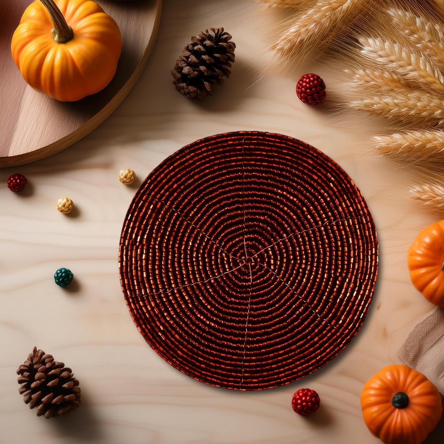 imageCOTTON CRAFT Glitz Beaded Coasters  Red Jingle Bells  Set of 8 Handmade Drinks Coasters  Bar Kitchen Party Tabletop Protection  Christmas Xmas Festive Dcor 4 inches RoundBurgundy