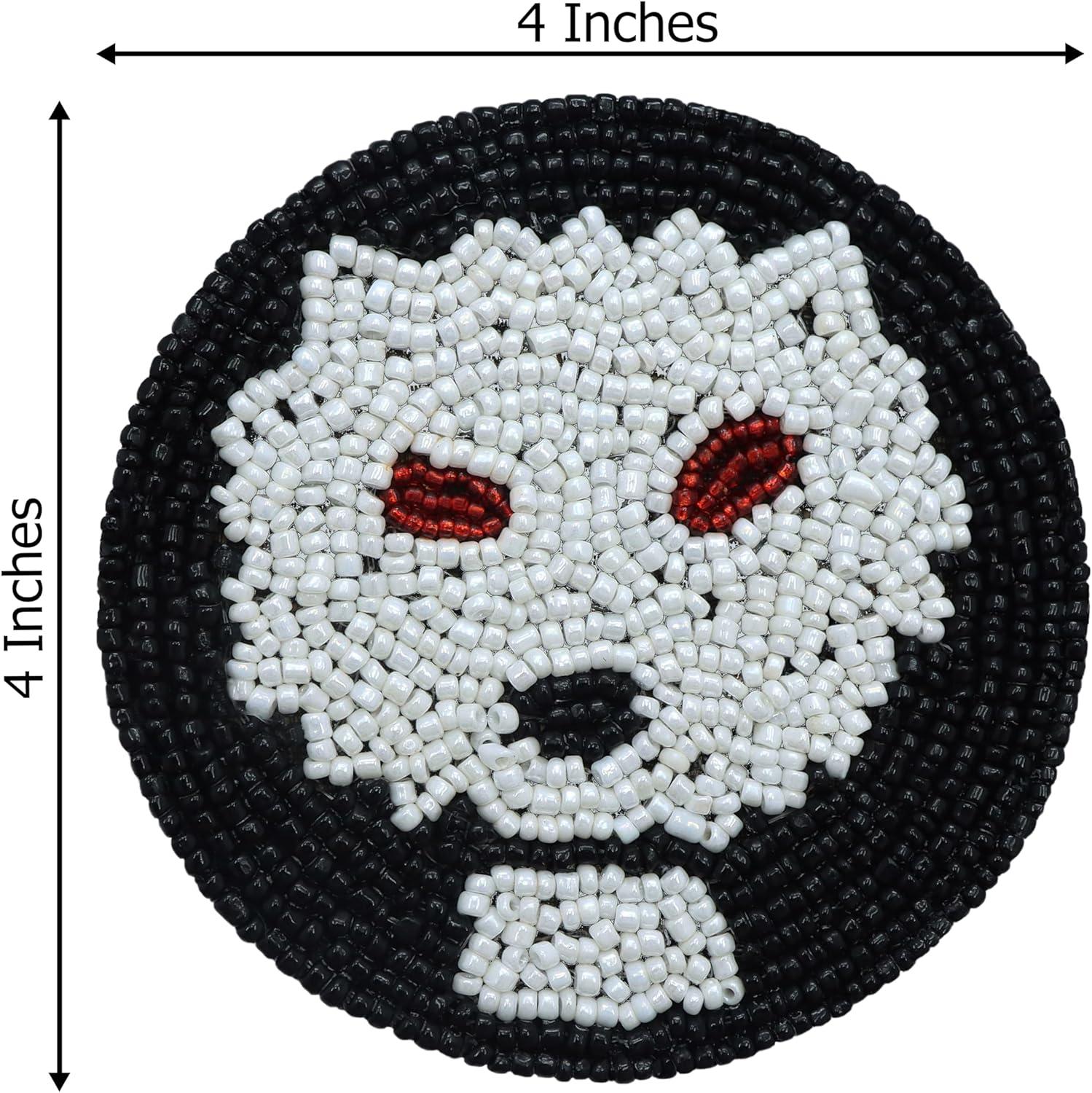 imageCOTTON CRAFT Glitz Beaded Coasters  Red Jingle Bells  Set of 8 Handmade Drinks Coasters  Bar Kitchen Party Tabletop Protection  Christmas Xmas Festive Dcor 4 inches RoundBlack White Ghoul