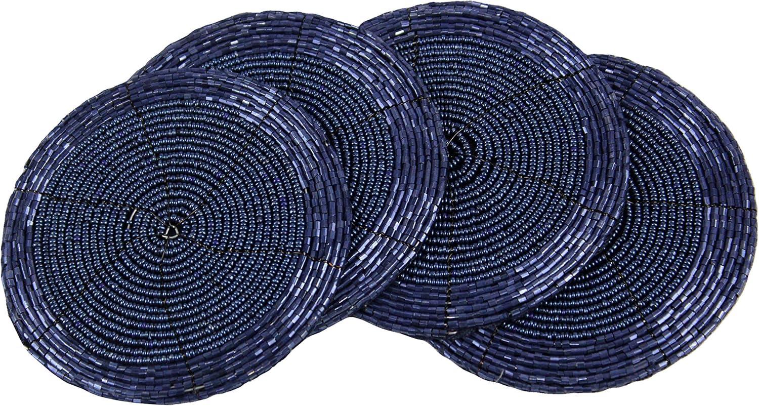 imageCOTTON CRAFT Glitz Beaded Coasters  Red Jingle Bells  Set of 8 Handmade Drinks Coasters  Bar Kitchen Party Tabletop Protection  Christmas Xmas Festive Dcor 4 inches RoundNavy