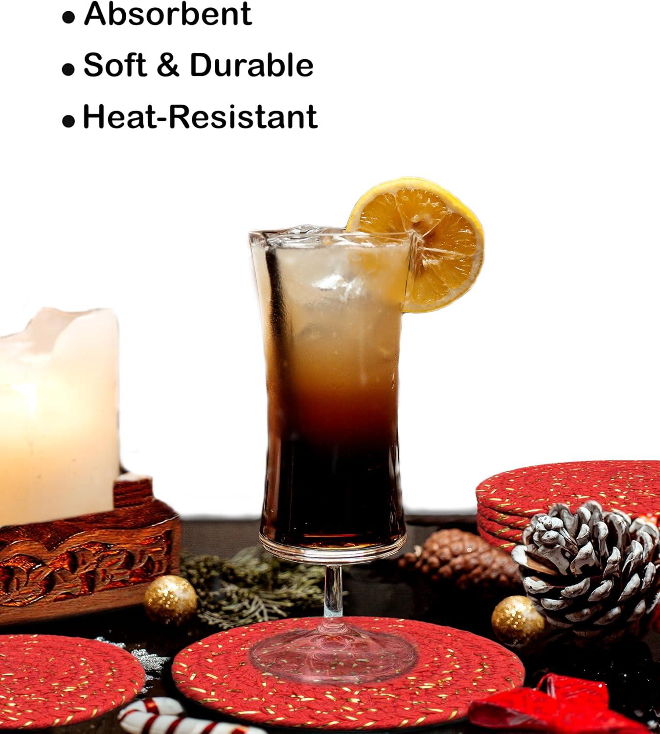 imageCOTTON CRAFT Glitz Beaded Coasters  Red Jingle Bells  Set of 8 Handmade Drinks Coasters  Bar Kitchen Party Tabletop Protection  Christmas Xmas Festive Dcor 4 inches RoundRed Gold