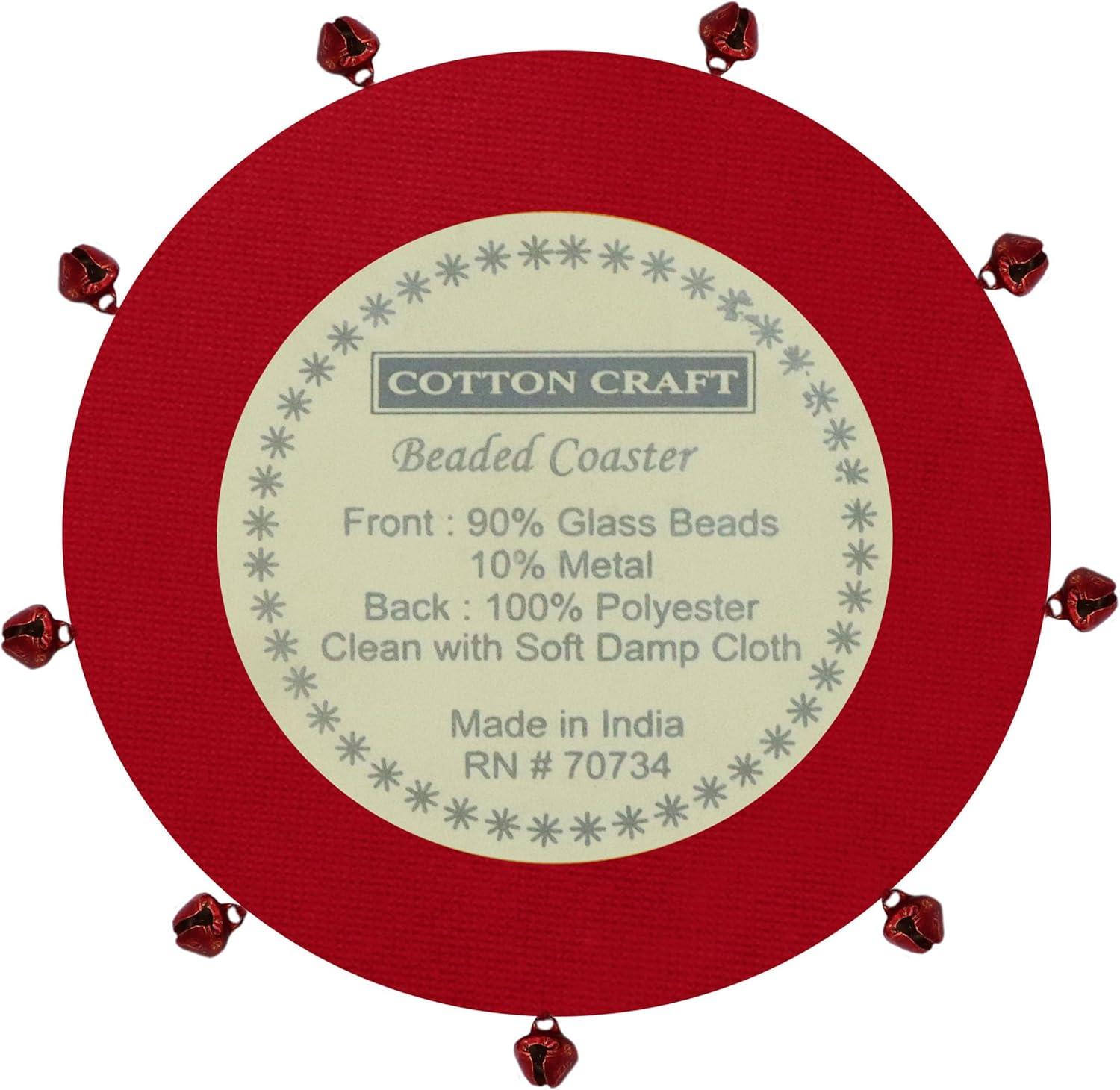 imageCOTTON CRAFT Glitz Beaded Coasters  Red Jingle Bells  Set of 8 Handmade Drinks Coasters  Bar Kitchen Party Tabletop Protection  Christmas Xmas Festive Dcor 4 inches RoundRed Bells