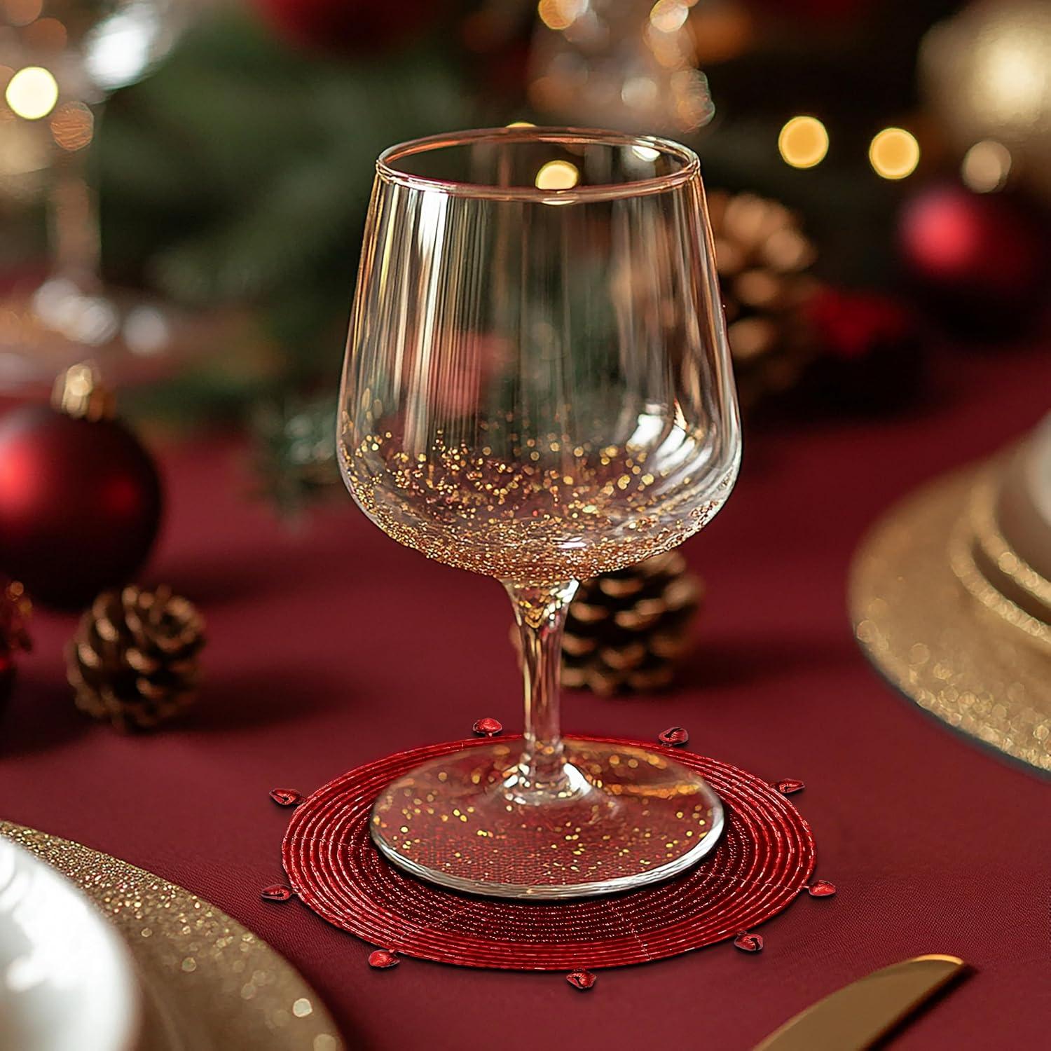 imageCOTTON CRAFT Glitz Beaded Coasters  Red Jingle Bells  Set of 8 Handmade Drinks Coasters  Bar Kitchen Party Tabletop Protection  Christmas Xmas Festive Dcor 4 inches RoundRed Bells