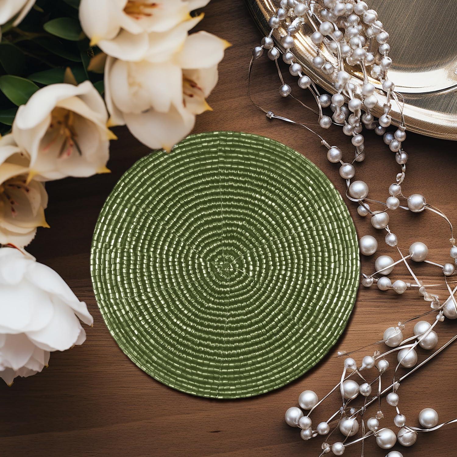 imageCOTTON CRAFT Glitz Beaded Coasters  Red Jingle Bells  Set of 8 Handmade Drinks Coasters  Bar Kitchen Party Tabletop Protection  Christmas Xmas Festive Dcor 4 inches RoundGreen