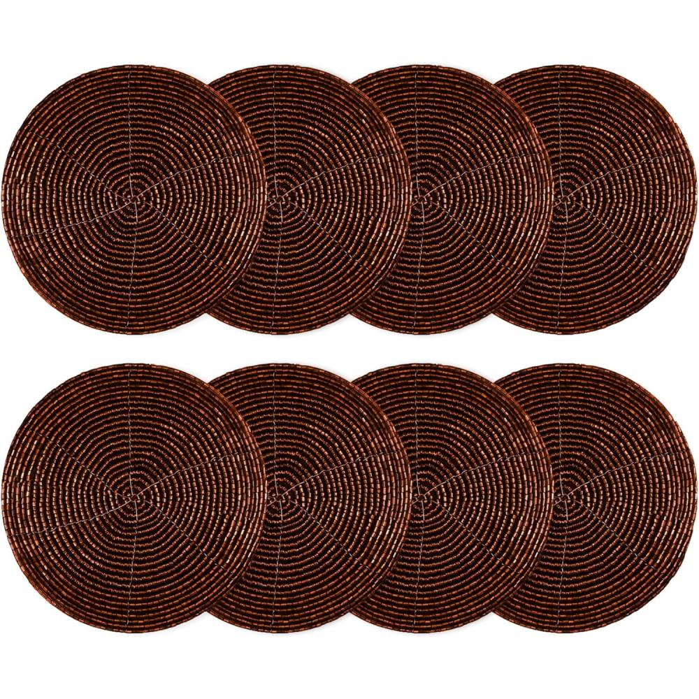 imageCOTTON CRAFT Glitz Beaded Coasters  Red Jingle Bells  Set of 8 Handmade Drinks Coasters  Bar Kitchen Party Tabletop Protection  Christmas Xmas Festive Dcor 4 inches RoundBrown