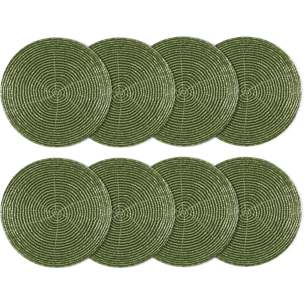 imageCOTTON CRAFT Glitz Beaded Coasters  Red Jingle Bells  Set of 8 Handmade Drinks Coasters  Bar Kitchen Party Tabletop Protection  Christmas Xmas Festive Dcor 4 inches RoundGreen