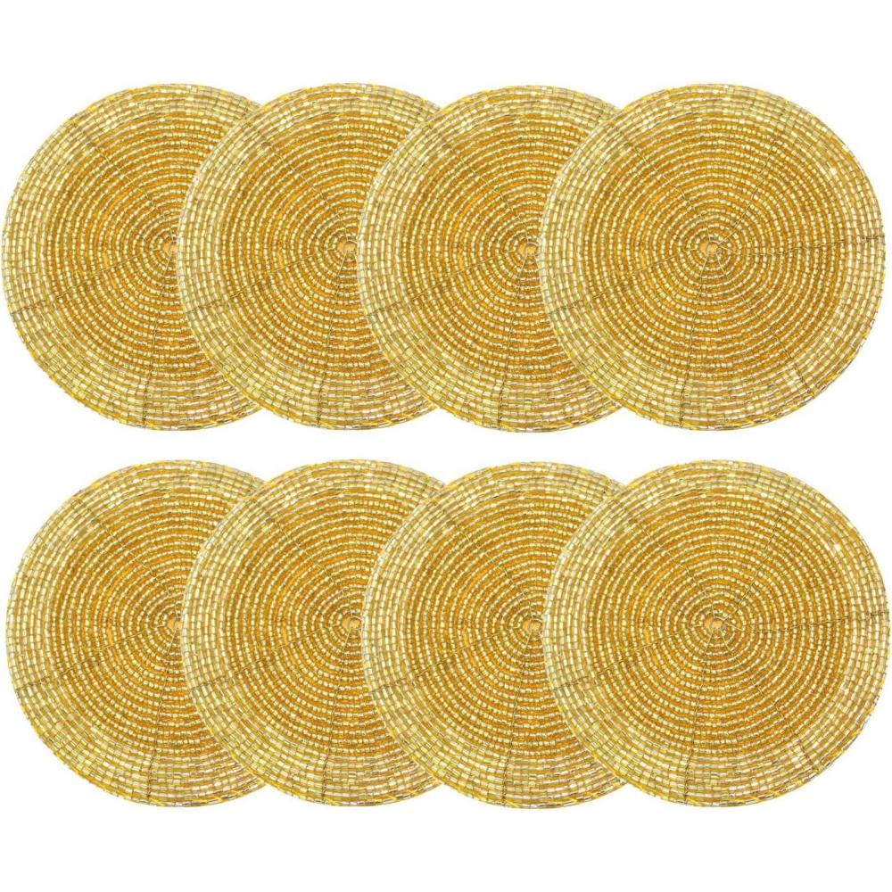 imageCOTTON CRAFT Glitz Beaded Coasters  Red Jingle Bells  Set of 8 Handmade Drinks Coasters  Bar Kitchen Party Tabletop Protection  Christmas Xmas Festive Dcor 4 inches RoundGold