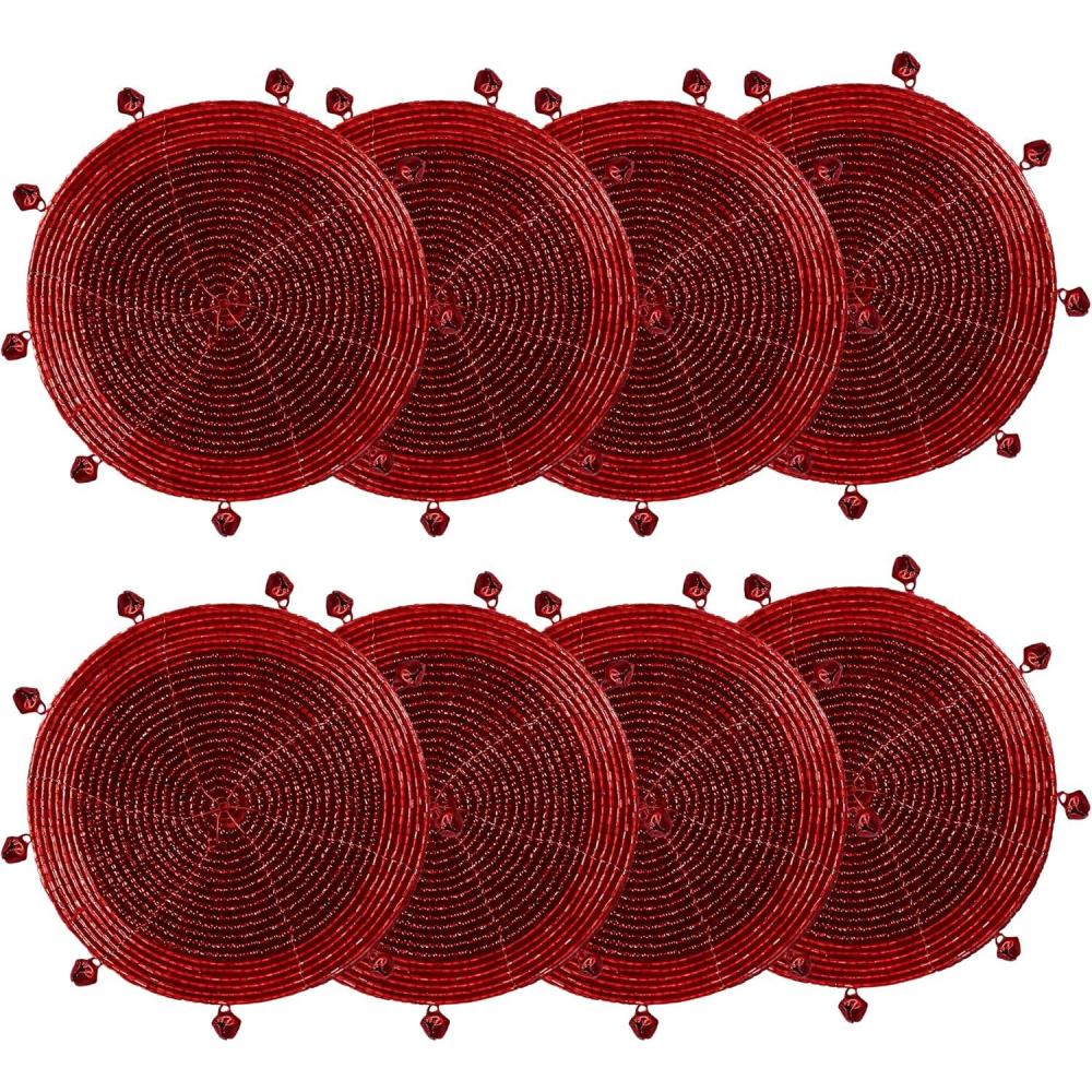 imageCOTTON CRAFT Glitz Beaded Coasters  Red Jingle Bells  Set of 8 Handmade Drinks Coasters  Bar Kitchen Party Tabletop Protection  Christmas Xmas Festive Dcor 4 inches RoundRed Bells