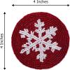 COTTON CRAFT Glitz Beaded Coasters – Red Jingle Bells – Set of 8 Handmade Drinks Coasters – Bar Kitchen Party Tabletop Protection – Christmas Xmas Festive Décor 4 inches Round(Red White Snowflake)