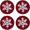 COTTON CRAFT Glitz Beaded Coasters – Red Jingle Bells – Set of 8 Handmade Drinks Coasters – Bar Kitchen Party Tabletop Protection – Christmas Xmas Festive Décor 4 inches Round(Red White Snowflake)