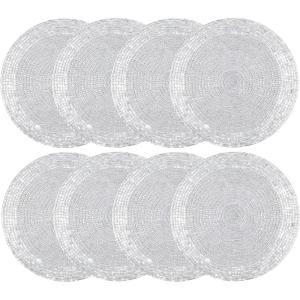 COTTON CRAFT Glitz Beaded Coasters – Red Jingle Bells – Set of 8 Handmade Drinks Coasters – Bar Kitchen Party Tabletop Protection – Christmas Xmas Festive Décor 4 inches Round(Silver)