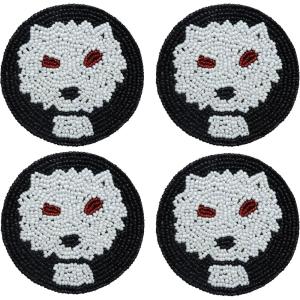 COTTON CRAFT Glitz Beaded Coasters – Red Jingle Bells – Set of 8 Handmade Drinks Coasters – Bar Kitchen Party Tabletop Protection – Christmas Xmas Festive Décor 4 inches Round(Black White Ghoul)
