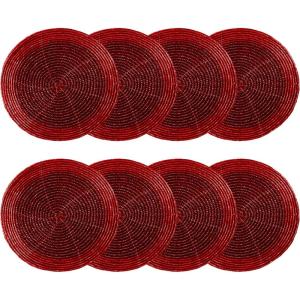 COTTON CRAFT Glitz Beaded Coasters – Red Jingle Bells – Set of 8 Handmade Drinks Coasters – Bar Kitchen Party Tabletop Protection – Christmas Xmas Festive Décor 4 inches Round(Red)