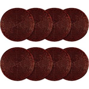 COTTON CRAFT Glitz Beaded Coasters – Red Jingle Bells – Set of 8 Handmade Drinks Coasters – Bar Kitchen Party Tabletop Protection – Christmas Xmas Festive Décor 4 inches Round(Burgundy)