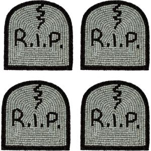 COTTON CRAFT Glitz Beaded Coasters – Red Jingle Bells – Set of 8 Handmade Drinks Coasters – Bar Kitchen Party Tabletop Protection – Christmas Xmas Festive Décor 4 inches Round(Black Grey Rip)