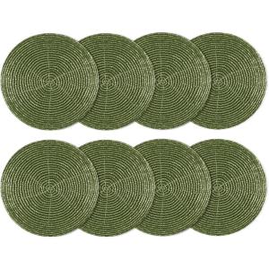 COTTON CRAFT Glitz Beaded Coasters – Red Jingle Bells – Set of 8 Handmade Drinks Coasters – Bar Kitchen Party Tabletop Protection – Christmas Xmas Festive Décor 4 inches Round(Green)