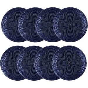 COTTON CRAFT Glitz Beaded Coasters – Red Jingle Bells – Set of 8 Handmade Drinks Coasters – Bar Kitchen Party Tabletop Protection – Christmas Xmas Festive Décor 4 inches Round(Navy)