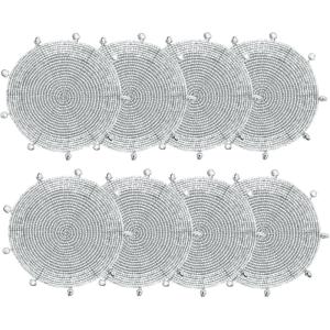 COTTON CRAFT Glitz Beaded Coasters – Red Jingle Bells – Set of 8 Handmade Drinks Coasters – Bar Kitchen Party Tabletop Protection – Christmas Xmas Festive Décor 4 inches Round(Silver Bells)