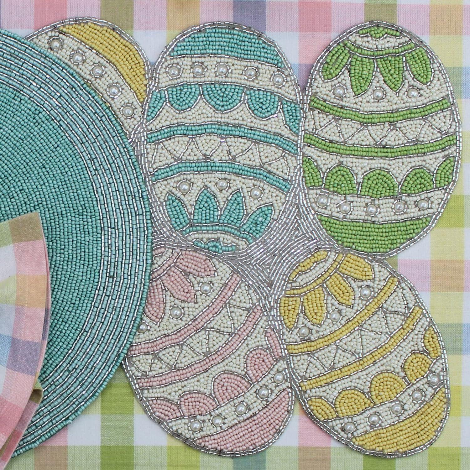 imageCOTTON CRAFT Happy Hunting Handmade Beaded Table Runner Spring Easter Eggs Bunny Rabbit Luncheon Dinner Celebration Festive Party Tabletop Dcor Tablerunner 13x36 Aqua Multi