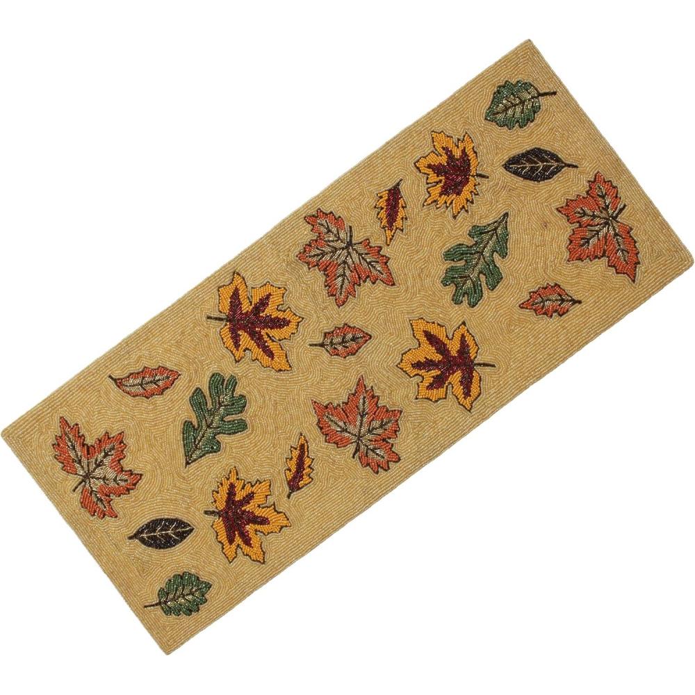 imageCOTTON CRAFT Mila Scroll Handmade Beaded Table Runner  Halloween Harvest Autumn Fall Thanksgiving Holiday Christmas Xmas Celebration Festive Party Tabletop Dcor Tablerunner  13x36 Ivory ampamp SilverScattered Leaves