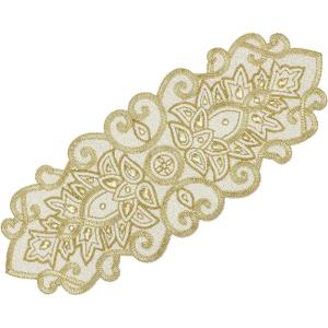 COTTON CRAFT Mila Scroll Handmade Beaded Table Runner – Halloween Harvest Autumn Fall Thanksgiving Holiday Christmas Xmas Celebration Festive Party Tabletop Décor Tablerunner – 13×36 Ivory & Silver(Gold)