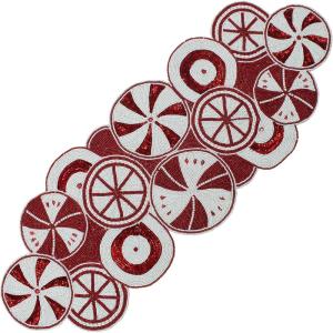 COTTON CRAFT Mila Scroll Handmade Beaded Table Runner – Halloween Harvest Autumn Fall Thanksgiving Holiday Christmas Xmas Celebration Festive Party Tabletop Décor Tablerunner – 13×36 Ivory & Silver(Candy Cane)