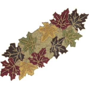 COTTON CRAFT Mila Scroll Handmade Beaded Table Runner – Halloween Harvest Autumn Fall Thanksgiving Holiday Christmas Xmas Celebration Festive Party Tabletop Décor Tablerunner – 13×36 Ivory & Silver(Maple)