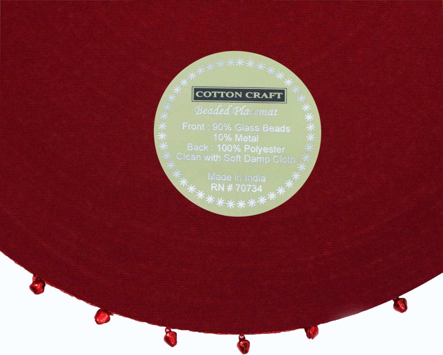 imageCOTTON CRAFT Glitz Beaded Charger Placemat  Red Jingle Bells  Set of 4 Handmade Table Mats  Christmas Xmas Dining Harvest Fall Holiday Celebration Festive Party Table Dcor  135 inches RoundRed Bells