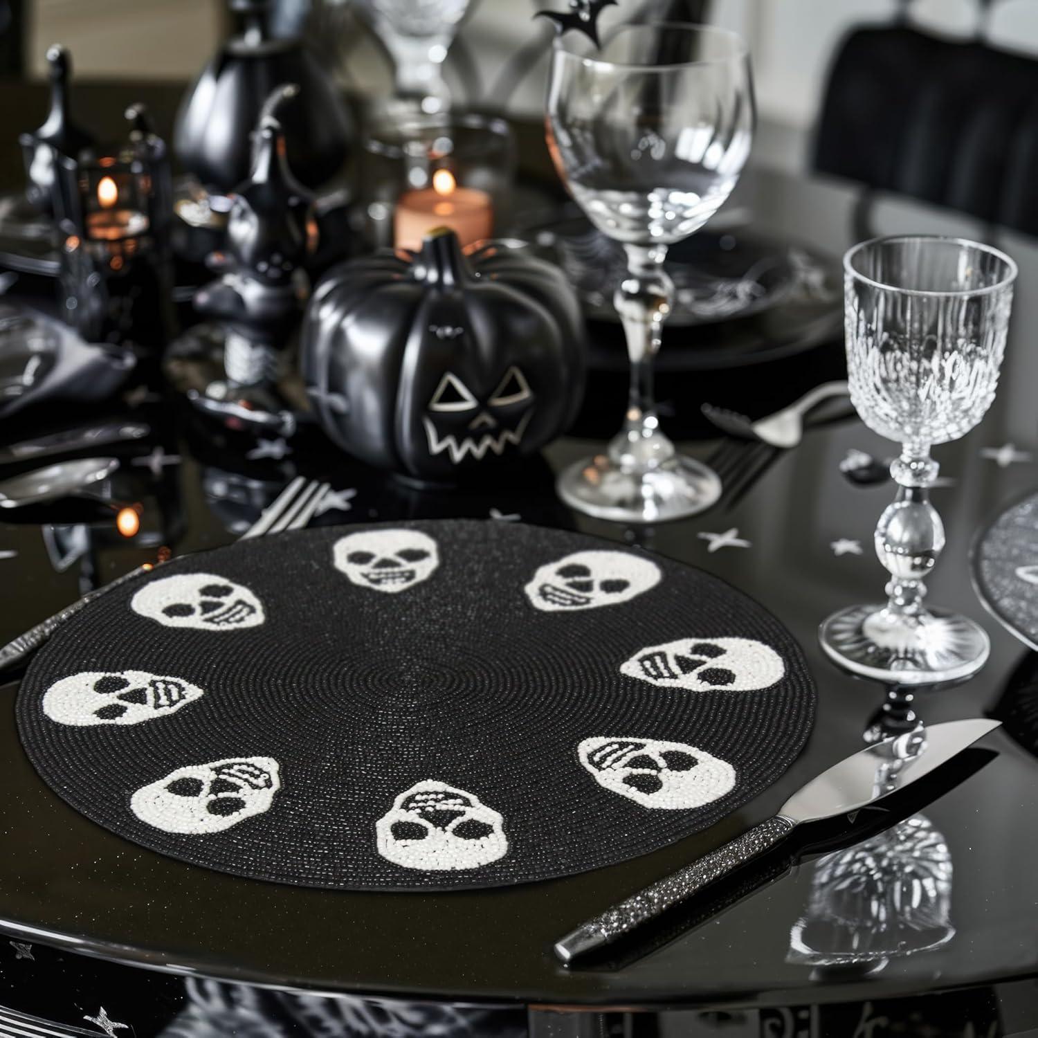 imageCOTTON CRAFT Glitz Beaded Charger Placemat  Red Jingle Bells  Set of 4 Handmade Table Mats  Christmas Xmas Dining Harvest Fall Holiday Celebration Festive Party Table Dcor  135 inches RoundBlack White