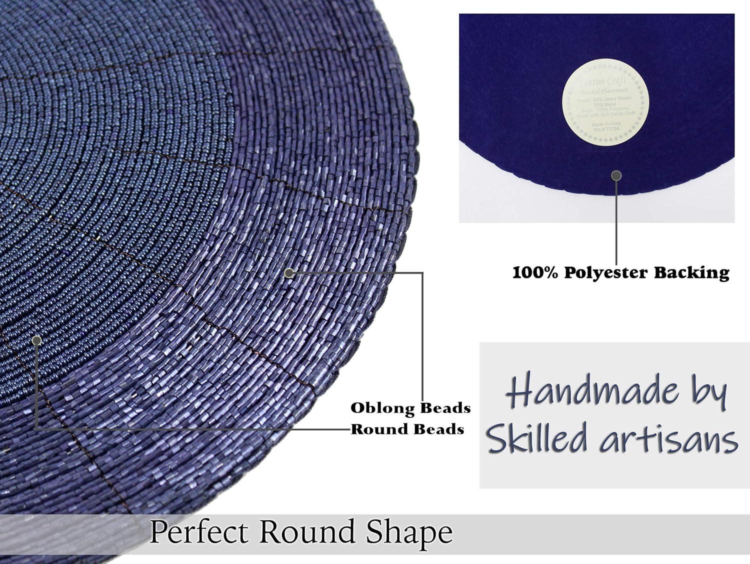 imageCOTTON CRAFT Glitz Beaded Charger Placemat  Red Jingle Bells  Set of 4 Handmade Table Mats  Christmas Xmas Dining Harvest Fall Holiday Celebration Festive Party Table Dcor  135 inches RoundNavy