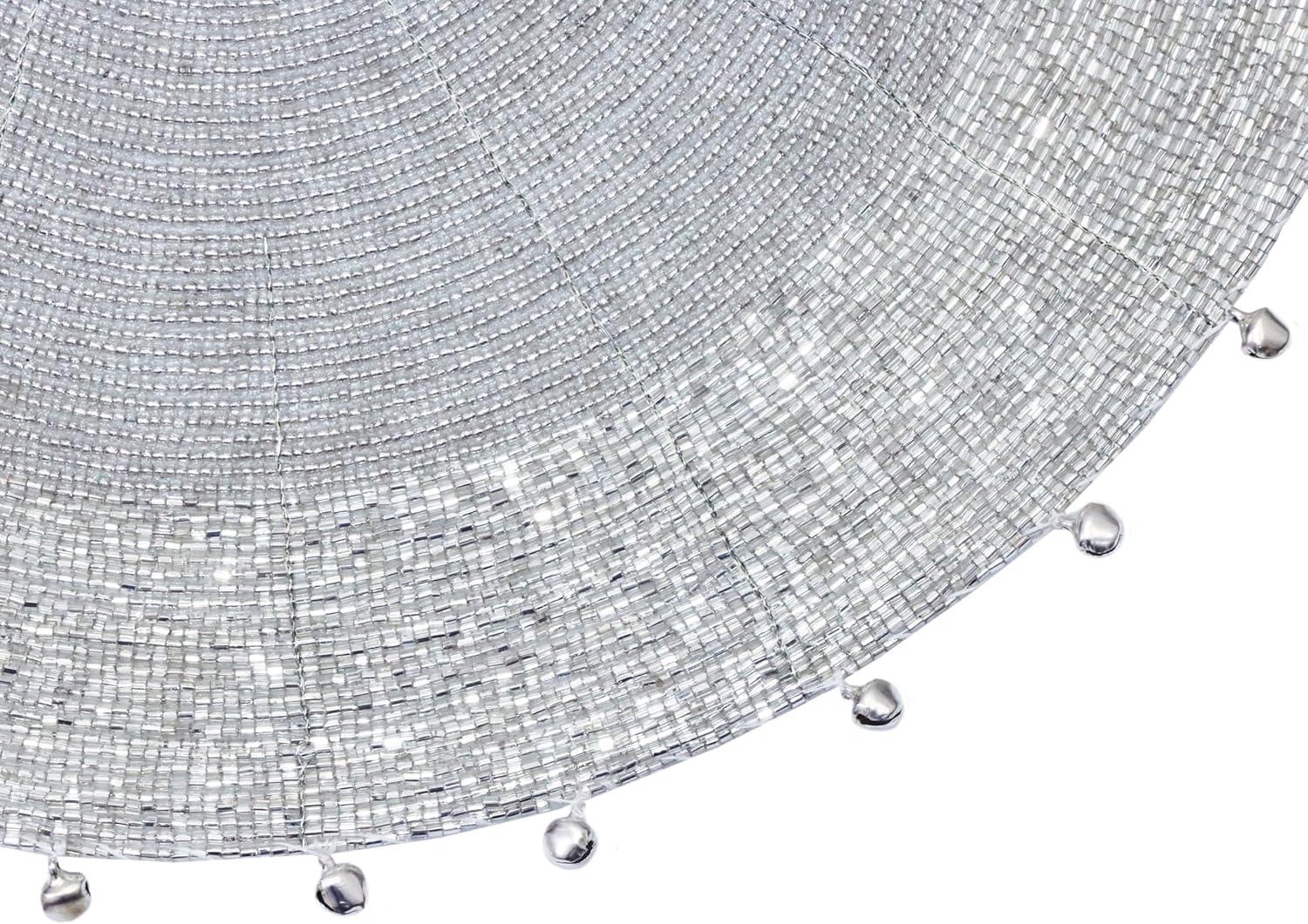 imageCOTTON CRAFT Glitz Beaded Charger Placemat  Red Jingle Bells  Set of 4 Handmade Table Mats  Christmas Xmas Dining Harvest Fall Holiday Celebration Festive Party Table Dcor  135 inches RoundSilver Bells