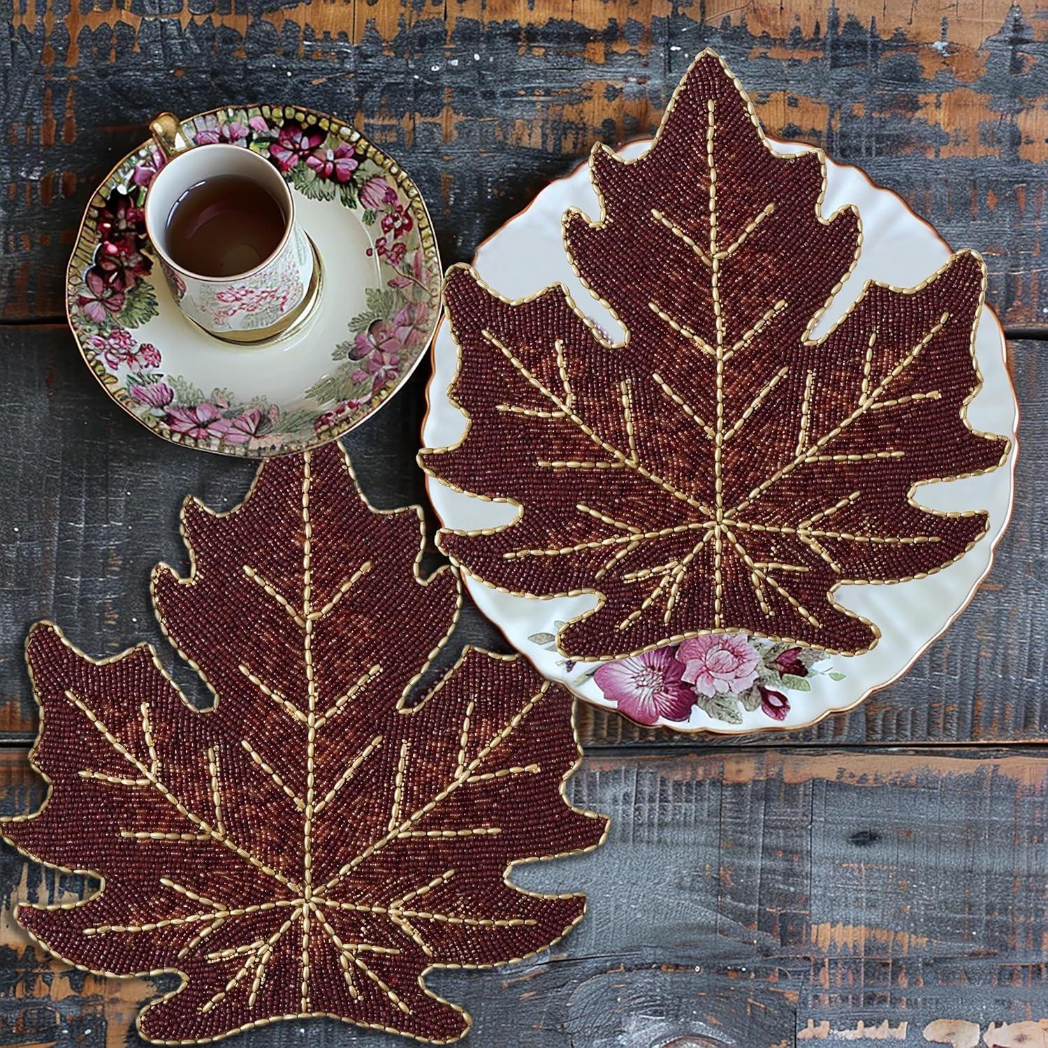 imageCOTTON CRAFT Glitz Beaded Charger Placemat  Red Jingle Bells  Set of 4 Handmade Table Mats  Christmas Xmas Dining Harvest Fall Holiday Celebration Festive Party Table Dcor  135 inches RoundBurgundy Gold