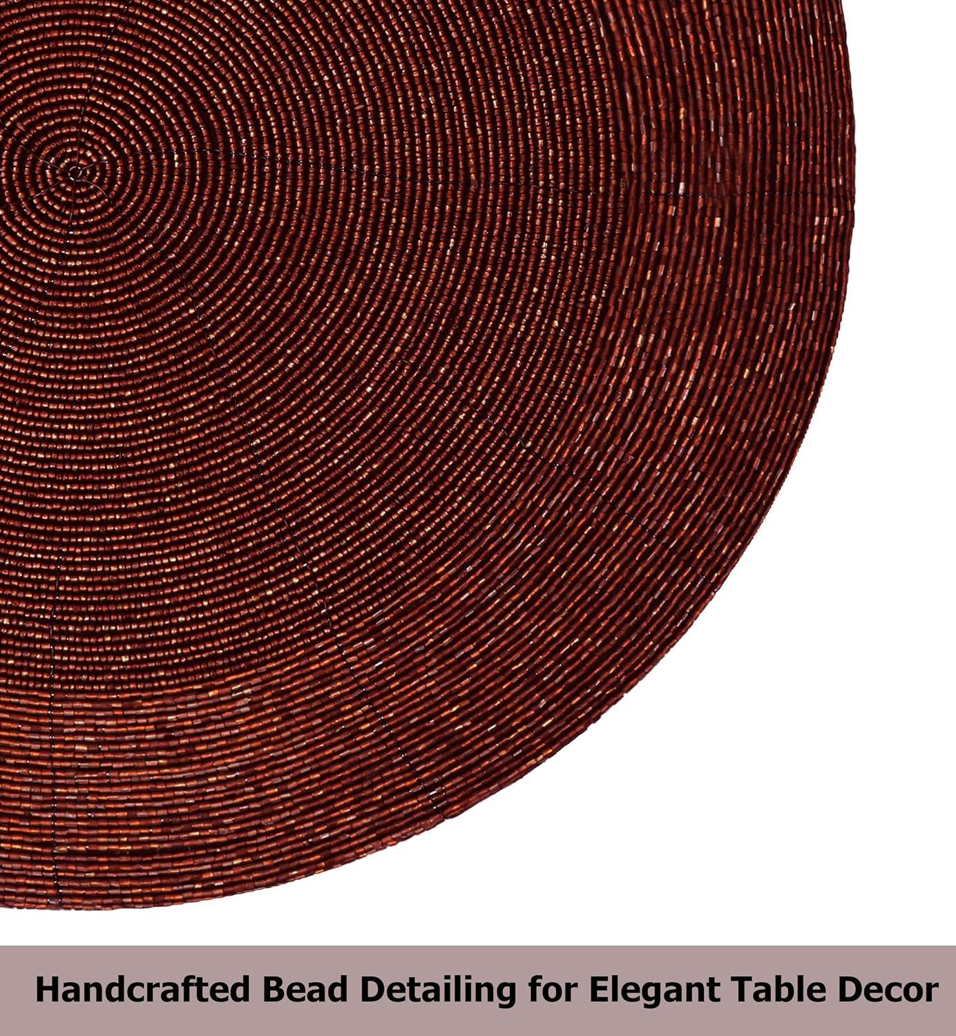 imageCOTTON CRAFT Glitz Beaded Charger Placemat  Red Jingle Bells  Set of 4 Handmade Table Mats  Christmas Xmas Dining Harvest Fall Holiday Celebration Festive Party Table Dcor  135 inches RoundBurgundy