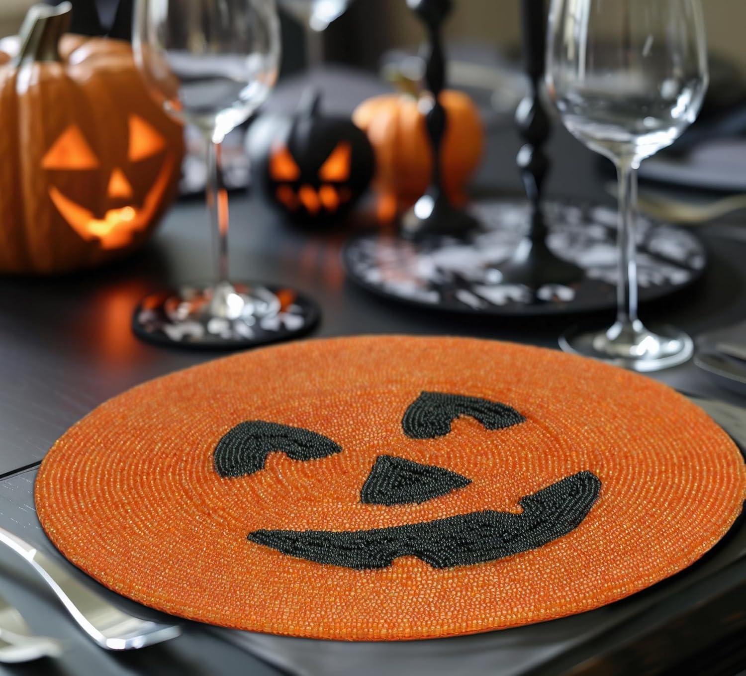 imageCOTTON CRAFT Glitz Beaded Charger Placemat  Red Jingle Bells  Set of 4 Handmade Table Mats  Christmas Xmas Dining Harvest Fall Holiday Celebration Festive Party Table Dcor  135 inches RoundPumpkin Orange