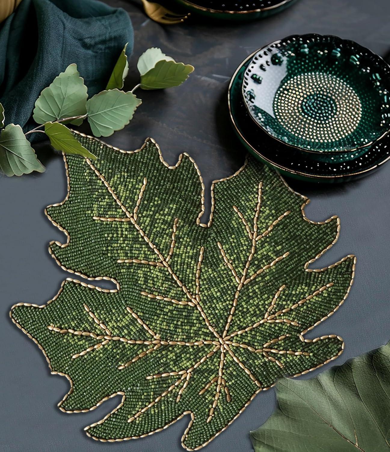 imageCOTTON CRAFT Glitz Beaded Charger Placemat  Red Jingle Bells  Set of 4 Handmade Table Mats  Christmas Xmas Dining Harvest Fall Holiday Celebration Festive Party Table Dcor  135 inches RoundGreen Gold