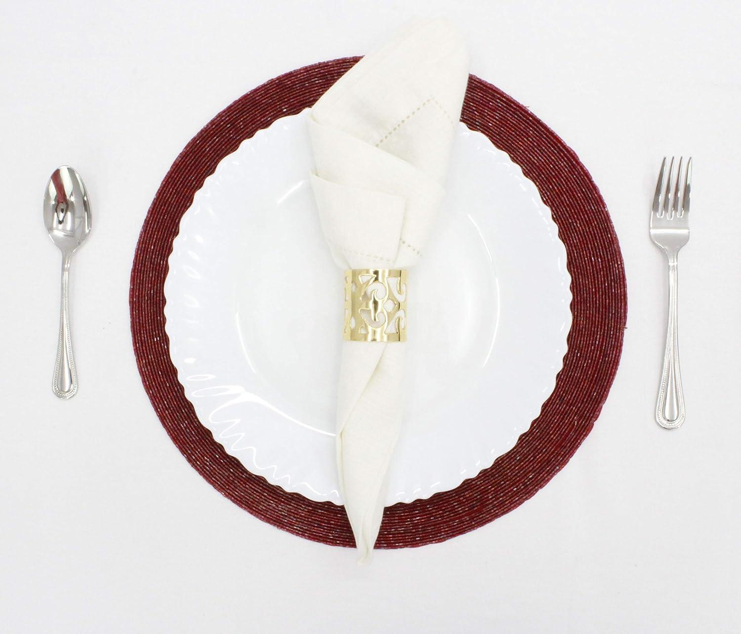 imageCOTTON CRAFT Glitz Beaded Charger Placemat  Red Jingle Bells  Set of 4 Handmade Table Mats  Christmas Xmas Dining Harvest Fall Holiday Celebration Festive Party Table Dcor  135 inches RoundRed